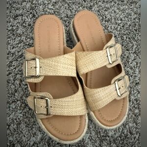 Streetwear Society Tan Sandals with Silver Buckles